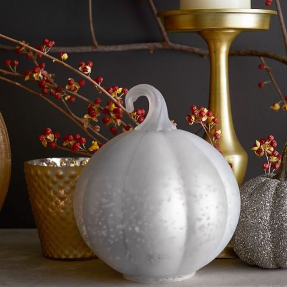 Pottery Barn Silver Frosted Mercury Pumpkin NWT